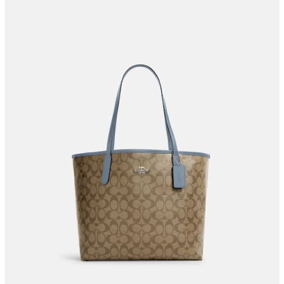 Coach city tote in signature canvas silver / khaki / marble blue - Picture 1 of 9